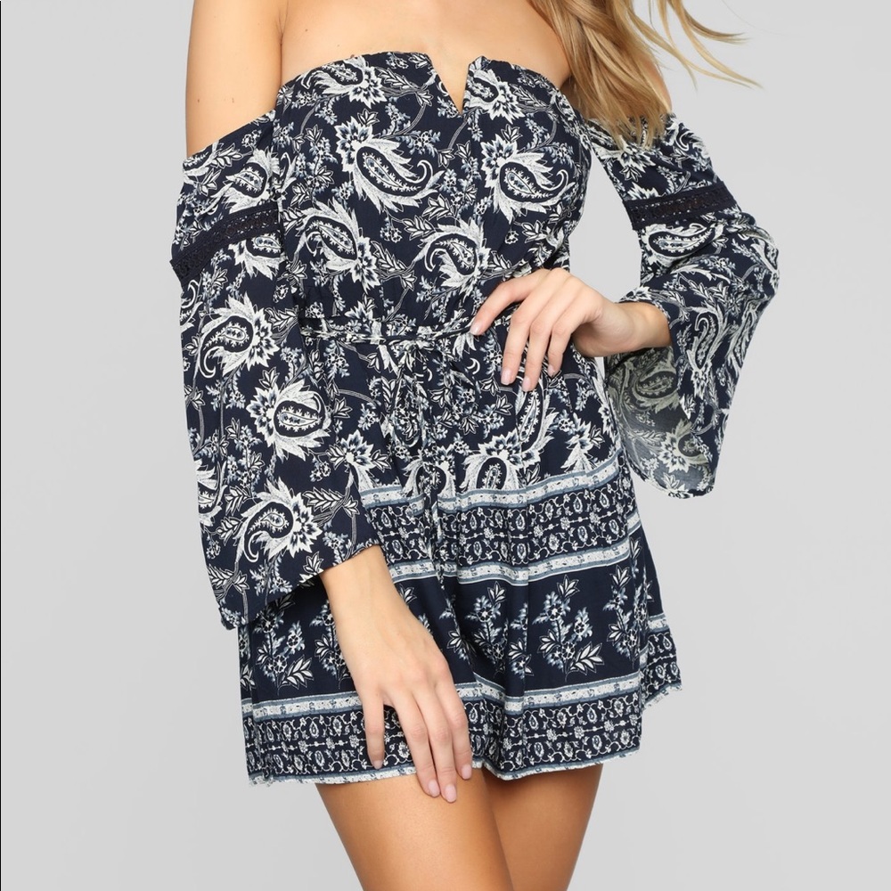 Navy blue paisley romper